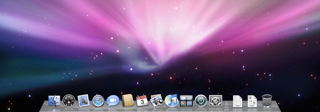 Het bureaublad en driedimensionale Dock van Mac OS X 10.5 Leopard